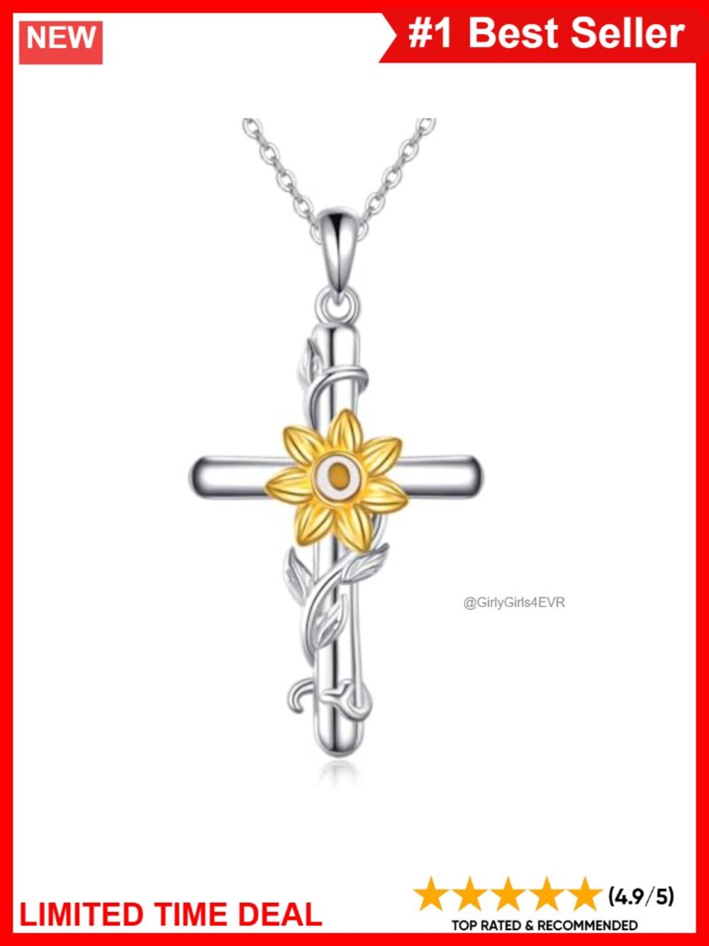 Sterling Silver Cross Pendant Necklace 18in Rolo Chain Lobster Clasp